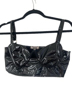 Patent Leather-Look Black Bustier Crop Top